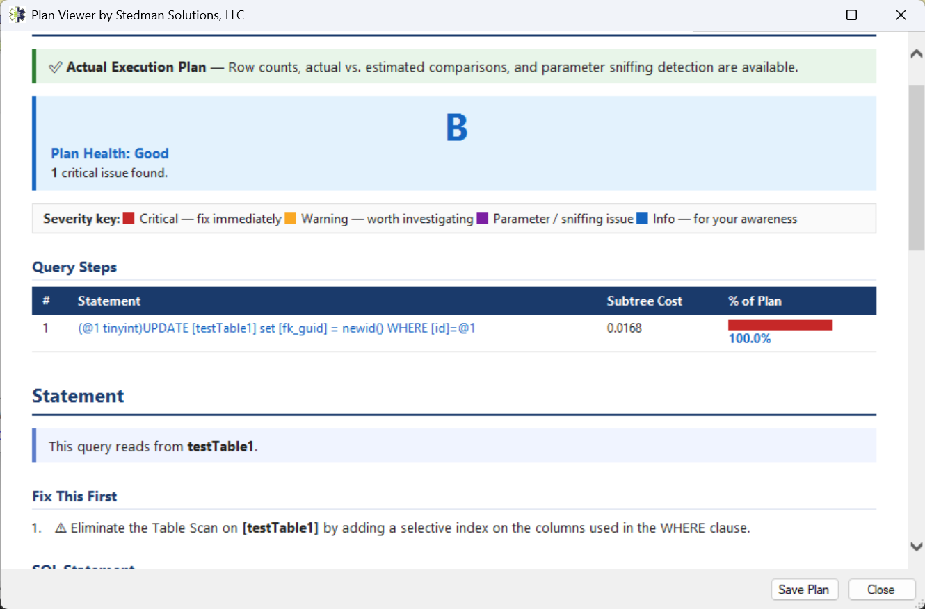 Plan Viewer query execution details in Database Health Monitor